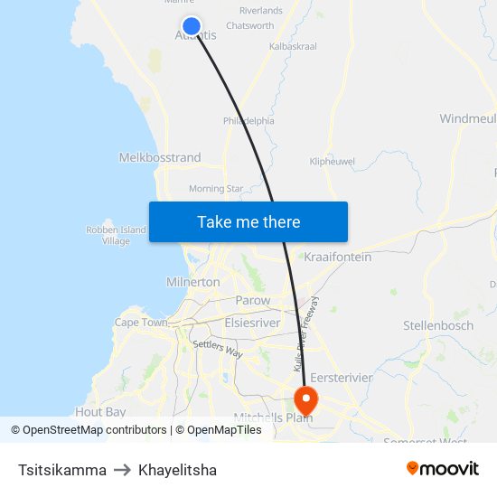 Tsitsikamma to Khayelitsha map