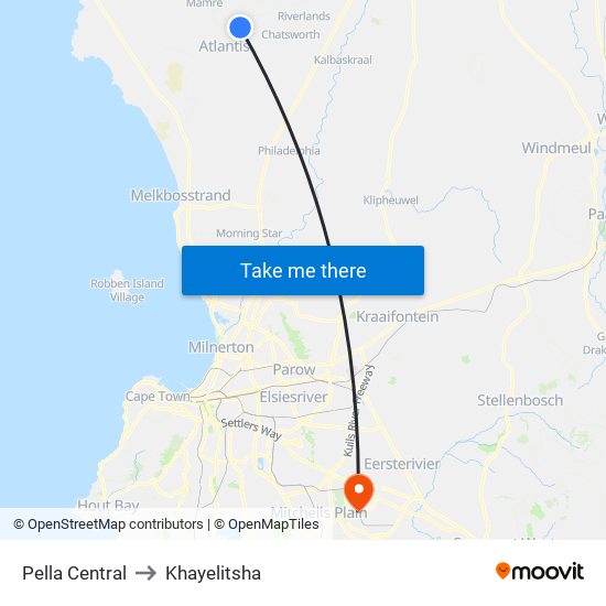 Pella Central to Khayelitsha map