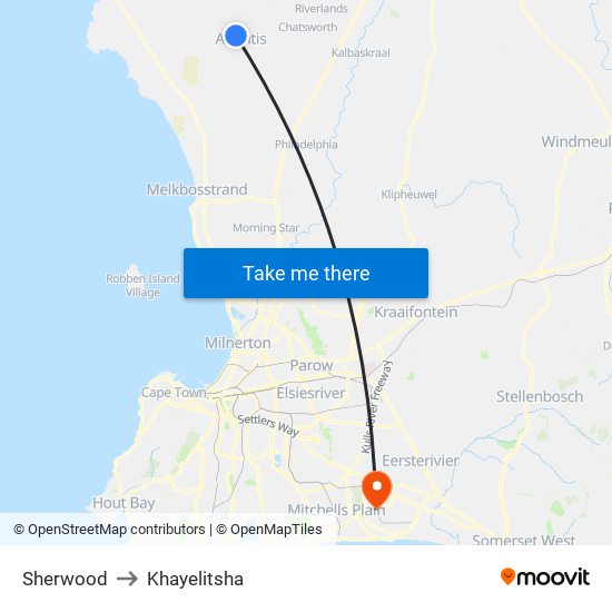 Sherwood to Khayelitsha map