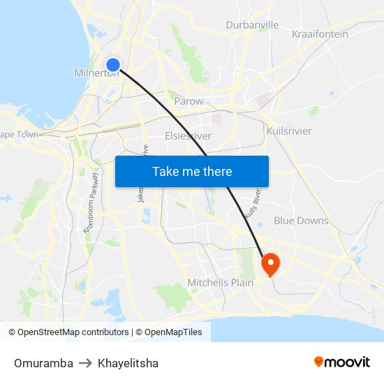 Omuramba to Khayelitsha map