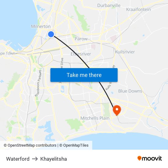 Waterford to Khayelitsha map