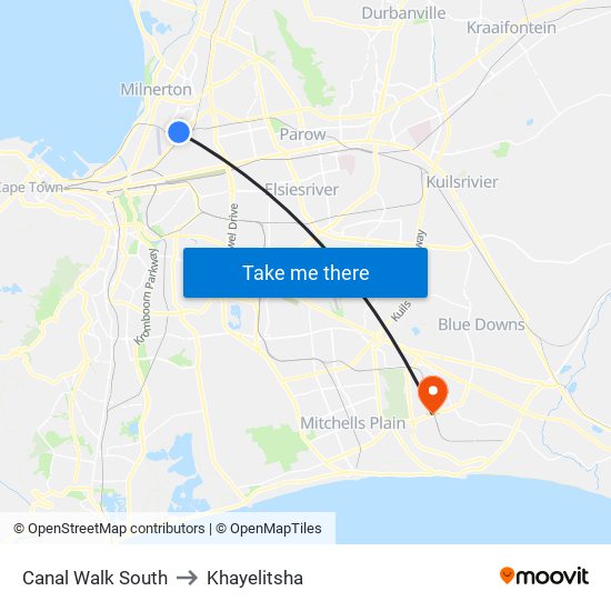 Canal Walk South to Khayelitsha map