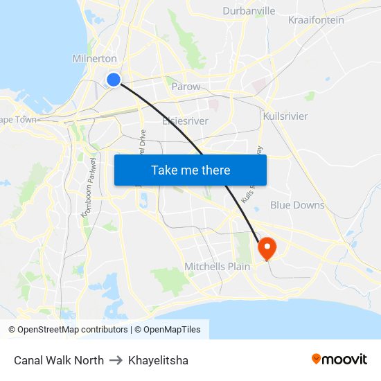 Canal Walk North to Khayelitsha map