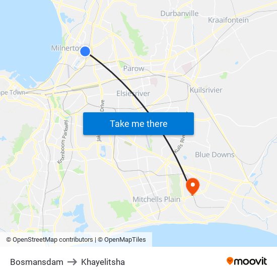 Bosmansdam to Khayelitsha map