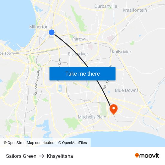 Sailors Green to Khayelitsha map