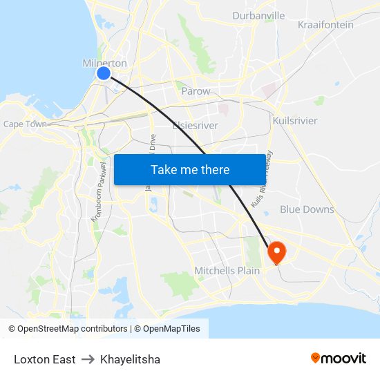 Loxton East to Khayelitsha map