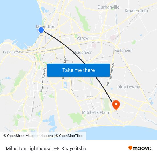 Milnerton Lighthouse to Khayelitsha map