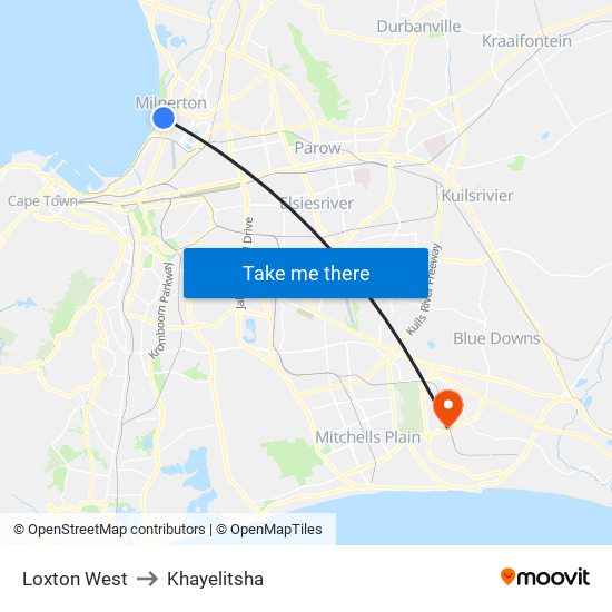 Loxton West to Khayelitsha map