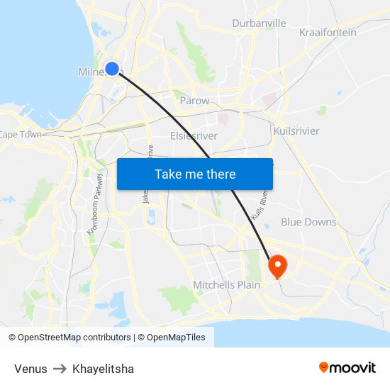 Venus to Khayelitsha map