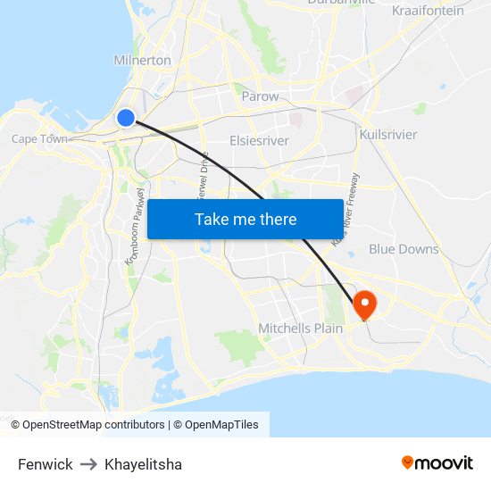 Fenwick to Khayelitsha map