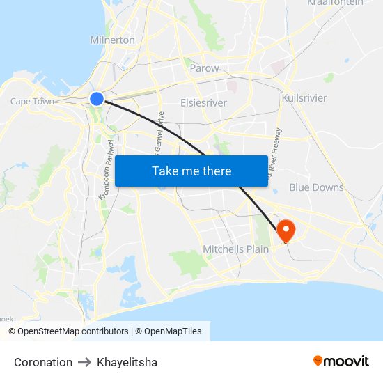 Coronation to Khayelitsha map