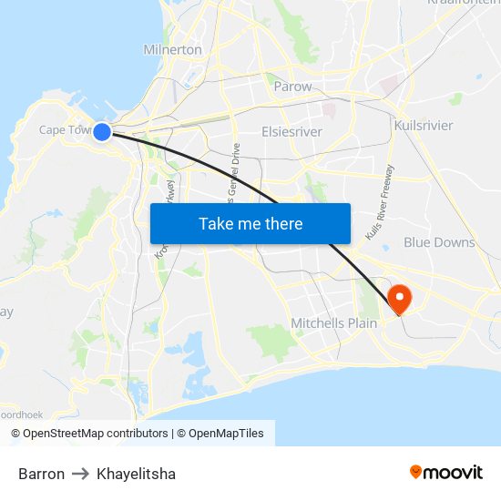 Barron to Khayelitsha map