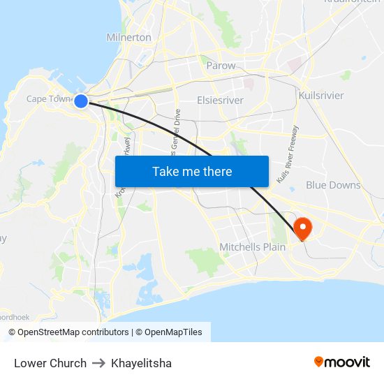 Lower Church to Khayelitsha map