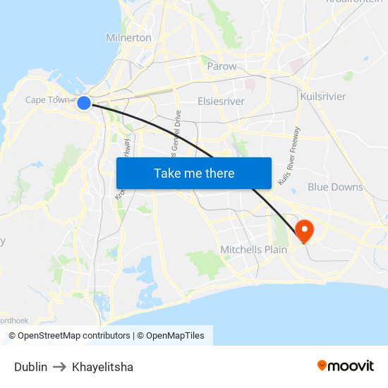 Dublin to Khayelitsha map