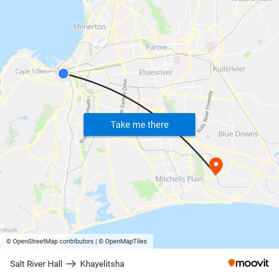 Salt River Hall to Khayelitsha map