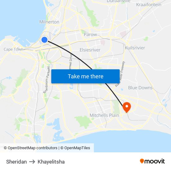 Sheridan to Khayelitsha map