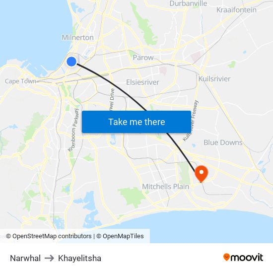 Narwhal to Khayelitsha map