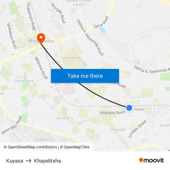 Kuyasa to Khayelitsha map