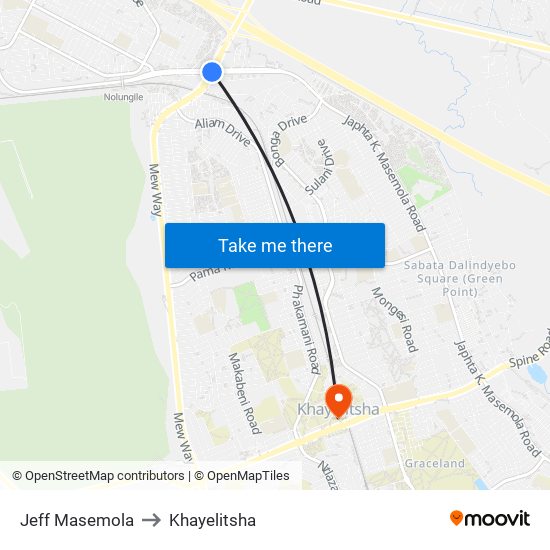 Jeff Masemola to Khayelitsha map