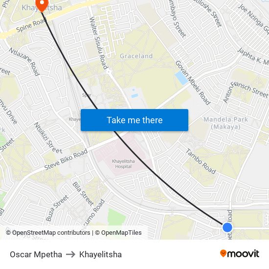 Oscar Mpetha to Khayelitsha map