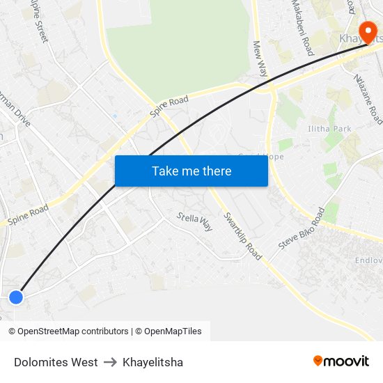 Dolomites West to Khayelitsha map