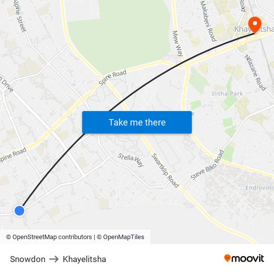 Snowdon to Khayelitsha map