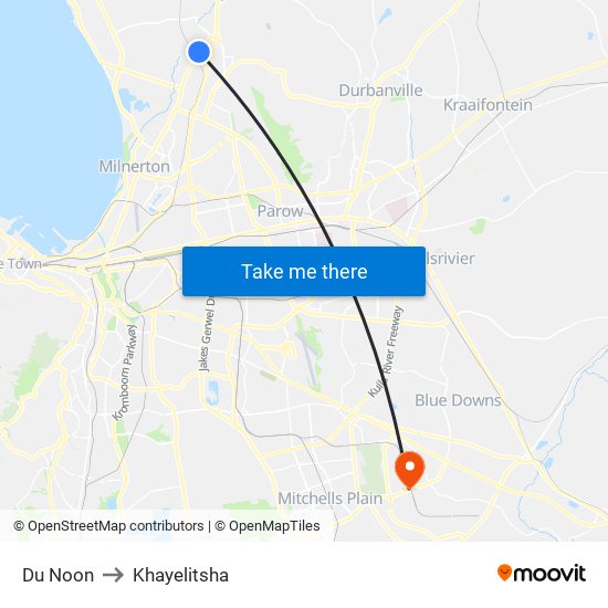 Du Noon to Khayelitsha map