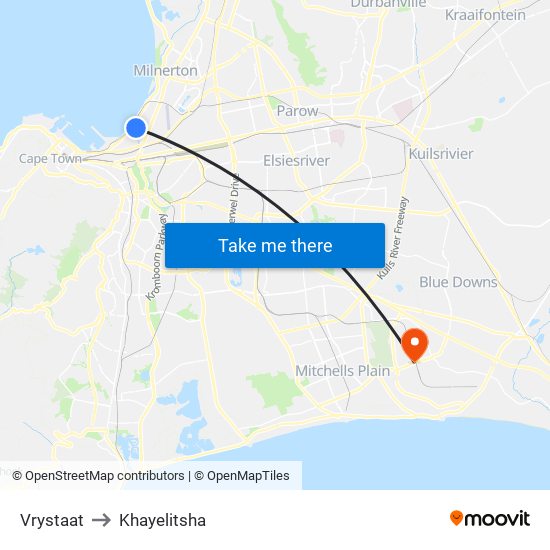 Vrystaat to Khayelitsha map