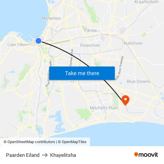 Paarden Eiland to Khayelitsha map