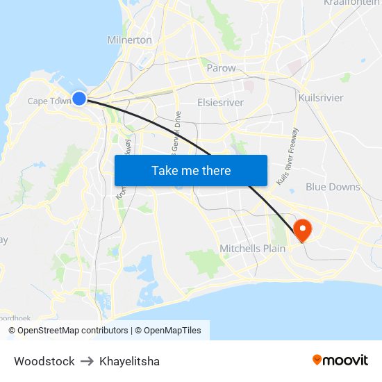 Woodstock to Khayelitsha map