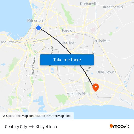 Century City to Khayelitsha map