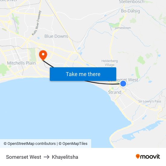 Somerset West to Khayelitsha map