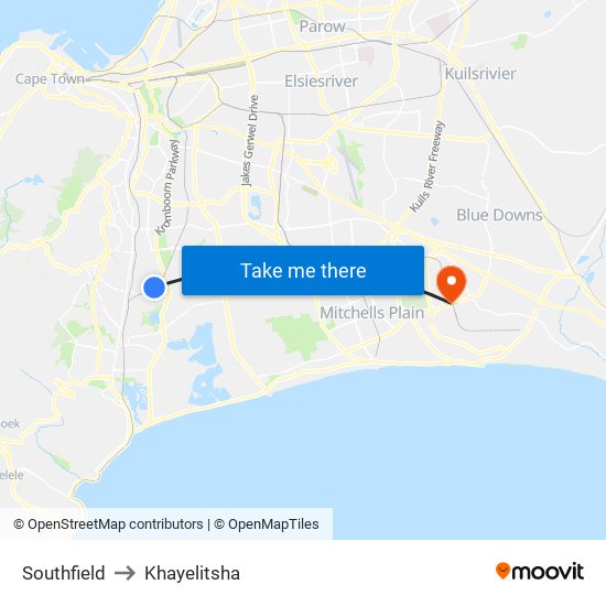 Southfield to Khayelitsha map