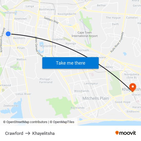 Crawford to Khayelitsha map