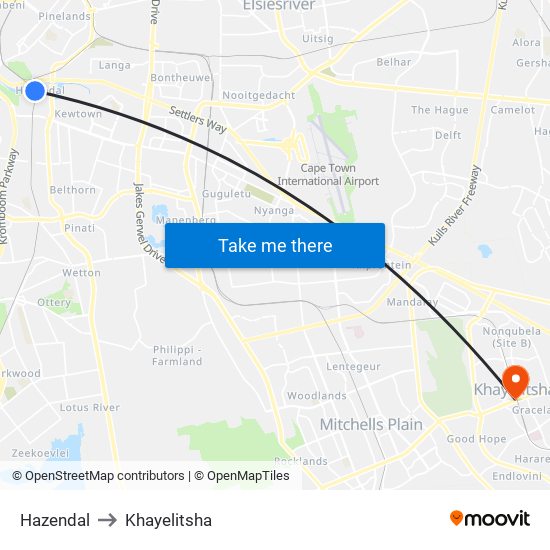 Hazendal to Khayelitsha map