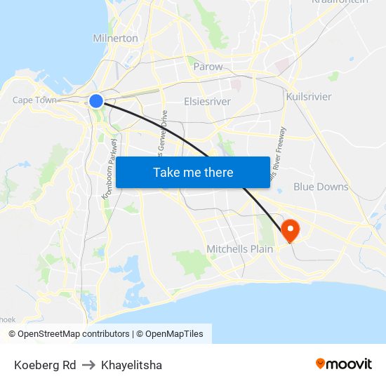 Koeberg Rd to Khayelitsha map