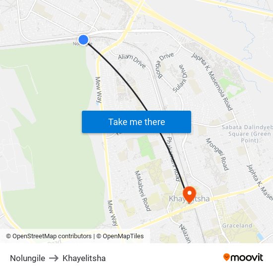Nolungile to Khayelitsha map