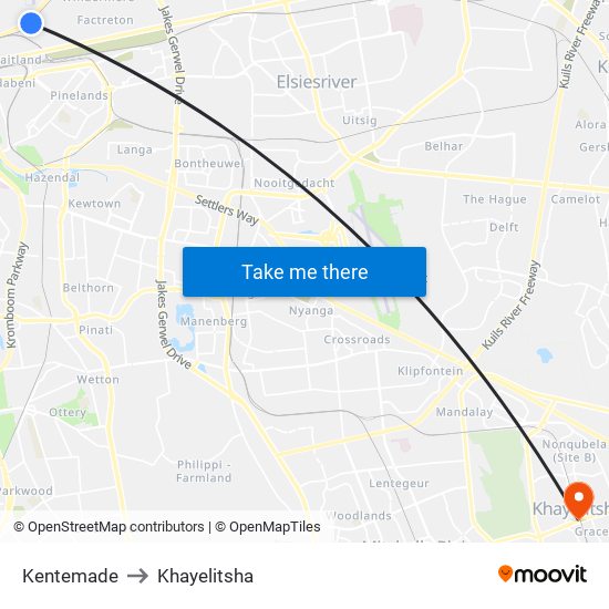 Kentemade to Khayelitsha map