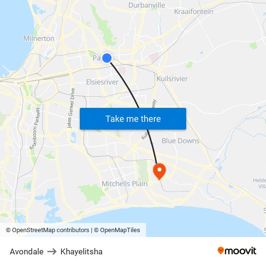 Avondale to Khayelitsha map