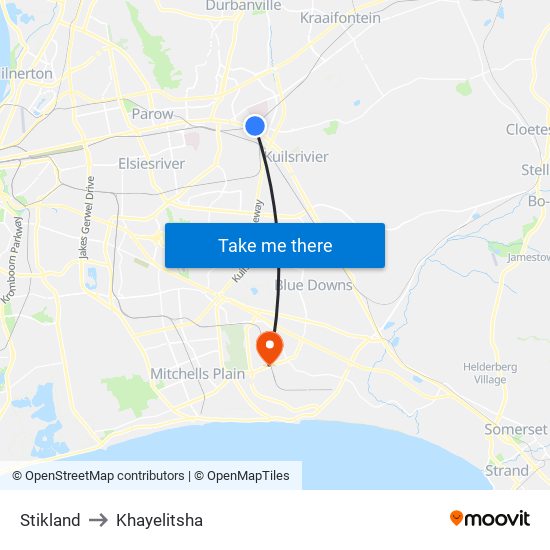 Stikland to Khayelitsha map
