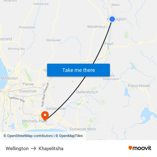Wellington to Khayelitsha map
