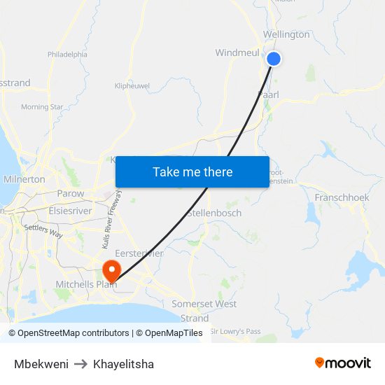 Mbekweni to Khayelitsha map