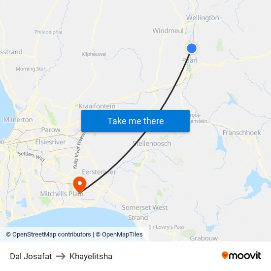 Dal Josafat to Khayelitsha map