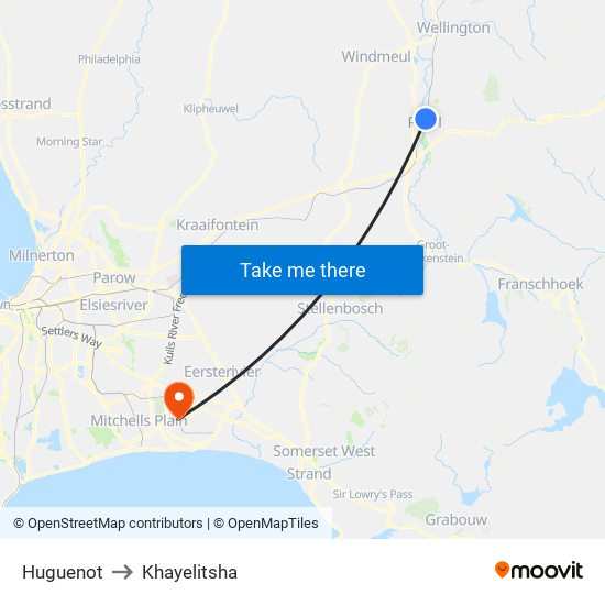 Huguenot to Khayelitsha map