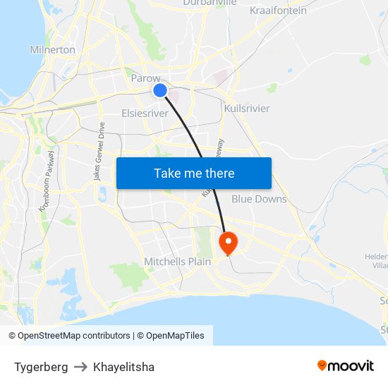 Tygerberg to Khayelitsha map