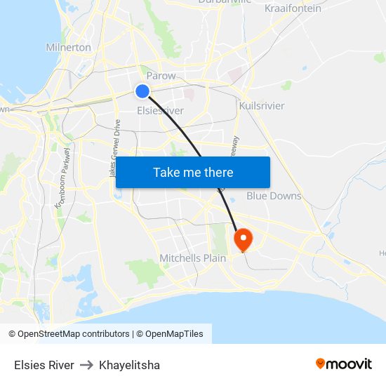 Elsies River to Khayelitsha map