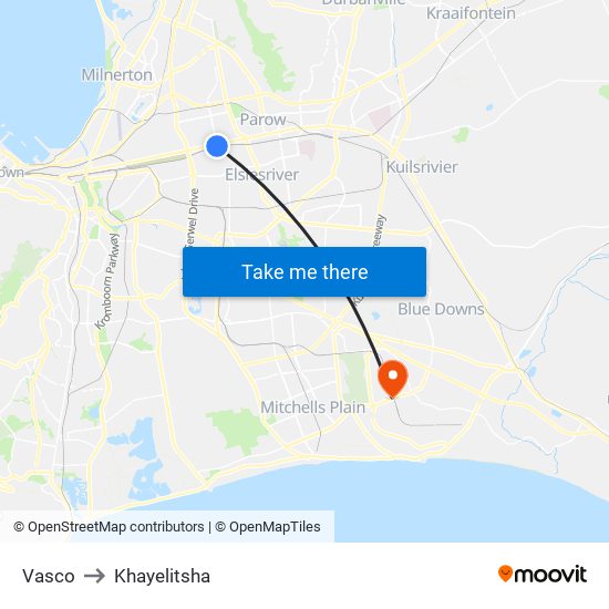 Vasco to Khayelitsha map