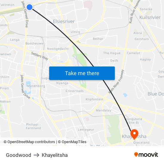 Goodwood to Khayelitsha map