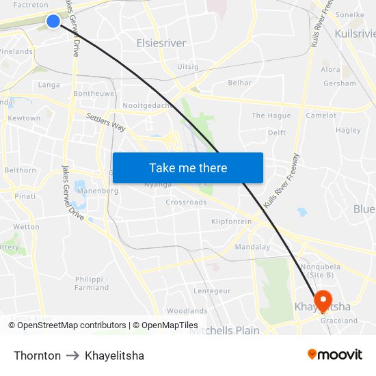 Thornton to Khayelitsha map