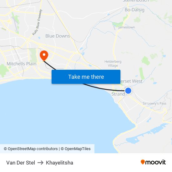 Van Der Stel to Khayelitsha map